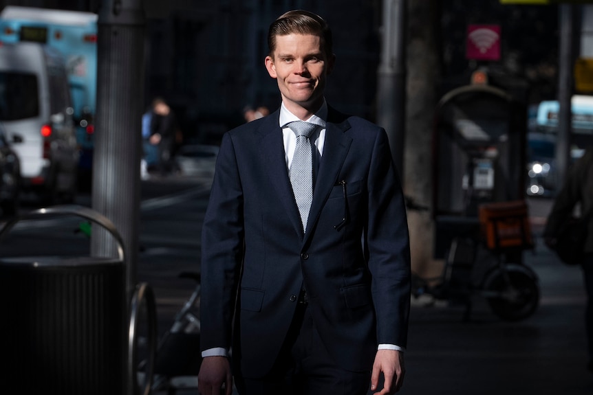 Dylan Whitelaw a former member of the reformeres faction of the nsw liberal party walks outdoors