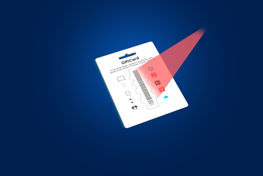 Red beam going onto a card's barcode.