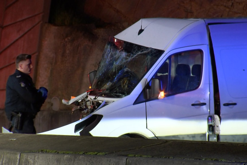 A crashed van.
