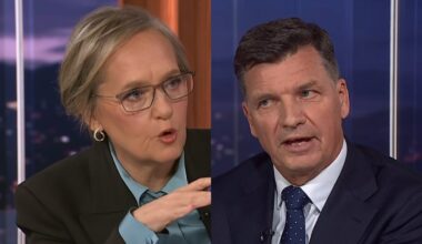 ABC host Sarah Ferguson rudely scolds Angus Taylor as he tries to discuss his regional NSW hometown in 'hostile' 7.30 interview