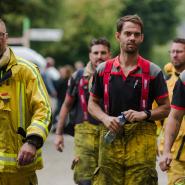 Photo prise au centre de commandement à Sourbrodt, alors qu’un incendie fait rage dans la réserve naturelle des Hautes Fagnes.