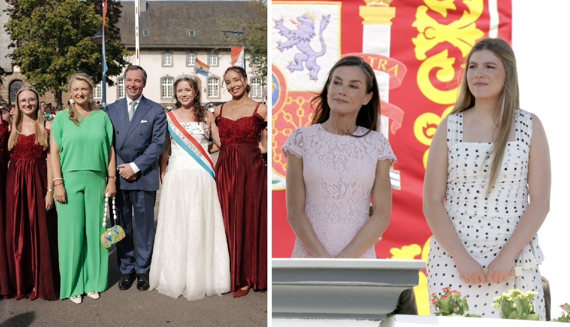 Stéphanie bij feestelijke intocht, Letizia in sierlijke jurk