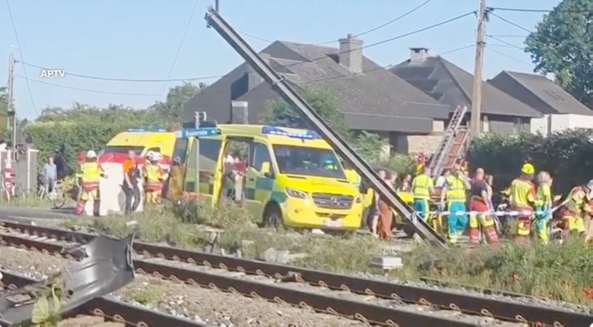 Four killed as school minibus collides with train in Belgium