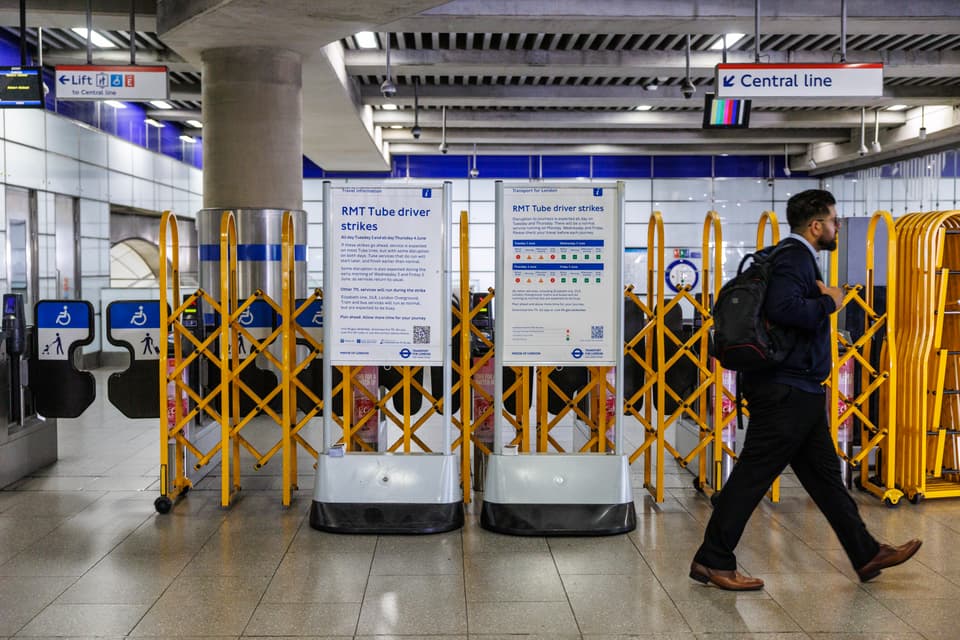 Signs on the Tube strike inside Tottenham Court Station