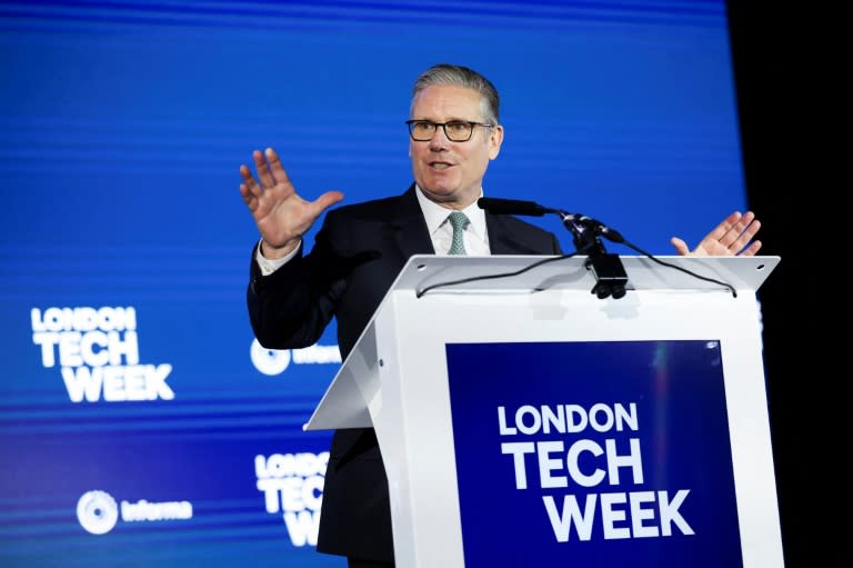 British PM Keir Starmer tackled the issue of children sending and receiving sexually explicit content, speaking at the London Tech Week conference (Isabel Infantes)