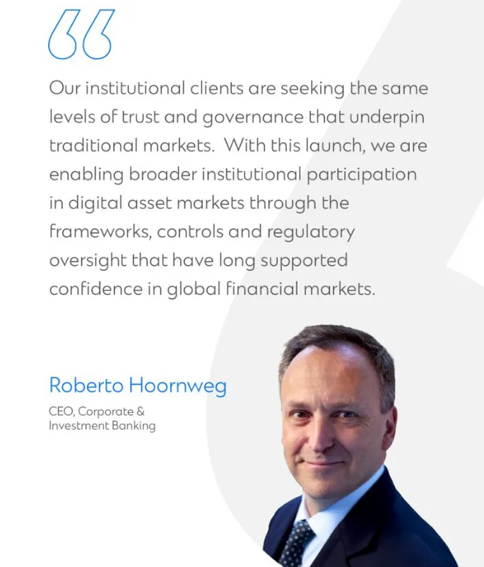 CEO of Corporate and Investment Banking Roberto Hoornweg speaks about digital assets and their role in the modern global economy. Source: LinkedIn.