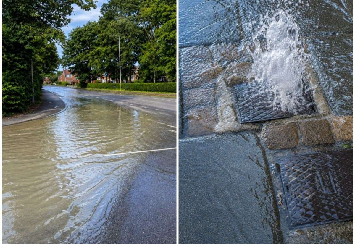 3,200 homes affected after burst water main floods Tonbridge road as Chatham leak creates fountain