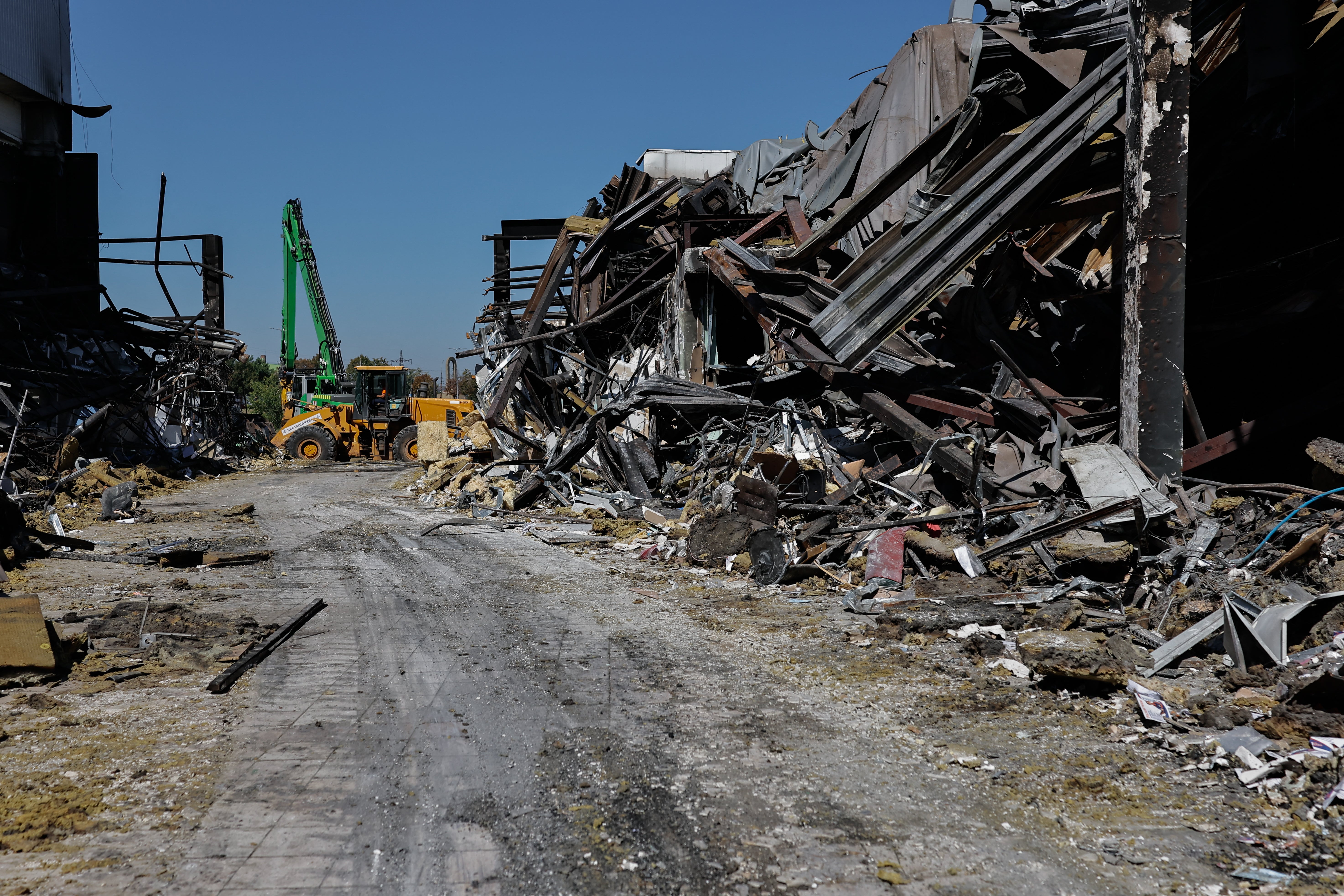 This photograph shows a view of a shopping mall damaged following a Russian strike in Kryvyi Rih