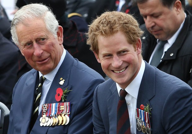 Britain's Prince Charles (L), Prince of Wales and Prince Harry attend a memorial service on the occasion of the 100th anniversary of the land campaign of the Battle of Gallipoli in Canakkale on April 25, 2015. Thousands of Australians and New Zealanders thronged the beaches of Turkey's Gallipoli peninsula to remember the heroism and sacrifice of their forefathers in the World War I campaign against the Ottoman Empire 100 years ago. Troops from the Australian and New Zealand Army Corps (ANZAC) launched their first amphibious assaults on the Gallipoli Peninsula in what is now western Turkey on April 25, 1915, splashing through the waters into a rain of Ottoman gunfire. AFP PHOTO/ADEM ALTAN (Photo by Adem ALTAN / AFP) (Photo by ADEM ALTAN/AFP via Getty Images)