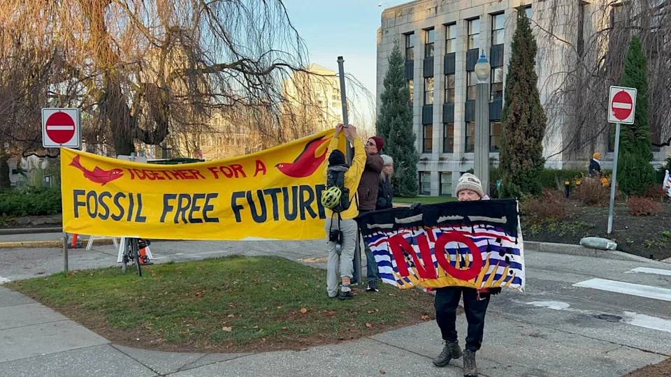 Dozens protested the City of Vancouver's controversial proposed change that would allow new homes to be heated by natural gas on Tuesday.