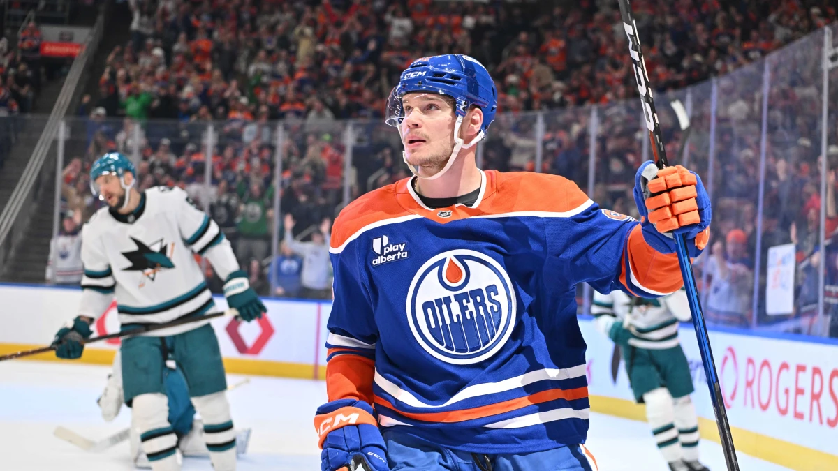 Edmonton Oilers right winger Vasily Podkolzin (92) is seen out on the ice in a game against the San Jose Sharks during the first period at Rogers Place.