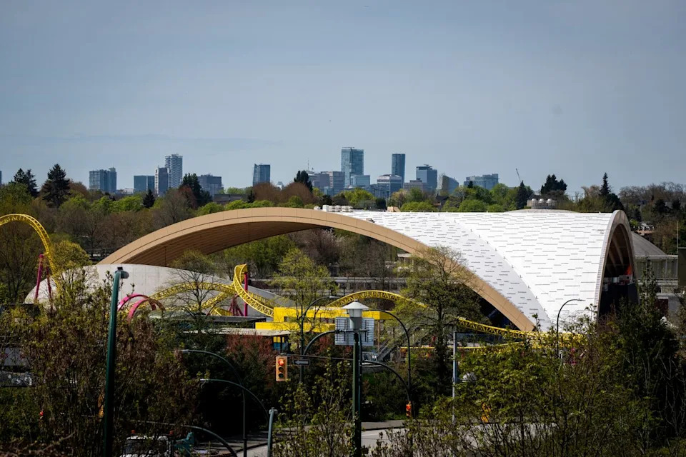 The PNE Amphitheatre is pictured under construction in Vancouver, B.C., on Monday, April 20, 2026.