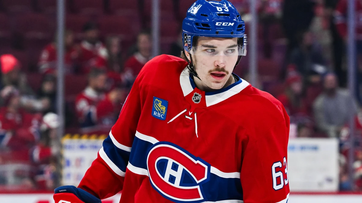 Montreal Canadiens left wing Florian Xhekaj (63) looks on during warm-up before the game against the Ottawa Senators at Bell Centre.