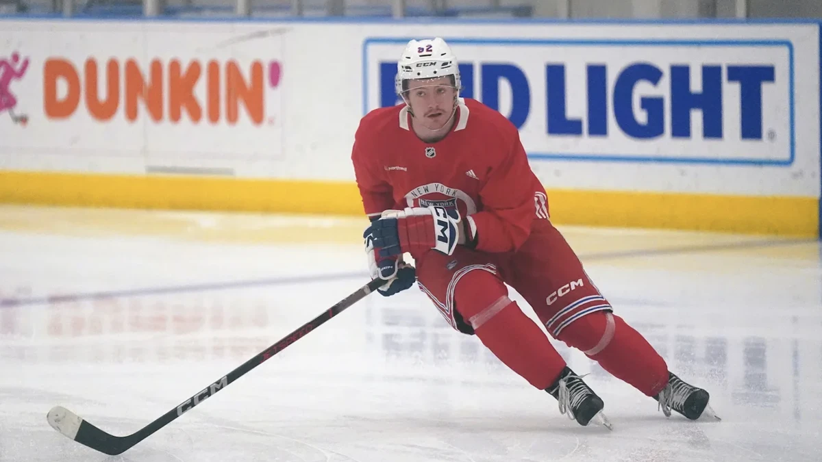 Kale McCallum (62) in action at the New York Rangers' development camp at the Madison Square Garden Training Center in Tarrytown on Wednesday, July 3, 2024.