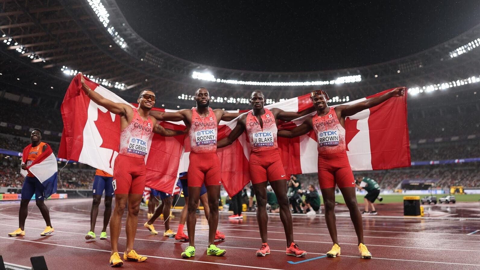 Team Canada men's 4x100m relay final silver medal tokyo 2025