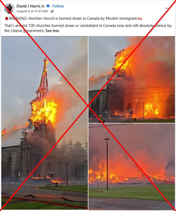 Anti-Muslim posts misrepresent old footage of lightning-sparked Canadian church fire