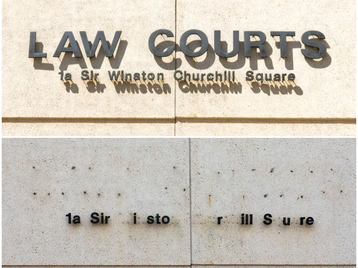 Vandals snatch signage off side of Edmonton Law Courts building