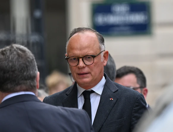 Former French Prime Minister Edouard Philippe arrives for a memorial Mass in tribute to Bernadette Chirac, widow of former French President Jacques Chirac, at the Basilica of Saint-Clotilde in Paris, ...