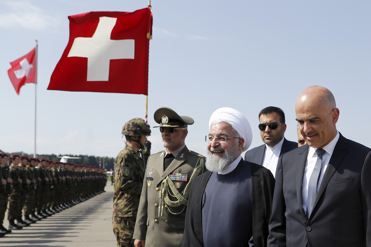 Visite officielle du président iranien Hassan Rohani en 2018. Le président de la Confédération Alain Berset l'accueille avec les honneurs militaires.