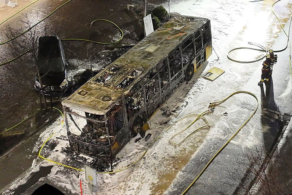 A bus fire in Kerzers, Switzerland, killed at least six people Tuesday evening. KANTONSPOLIZEI FREIBURG HANDOUT/EPA/Shutterstock