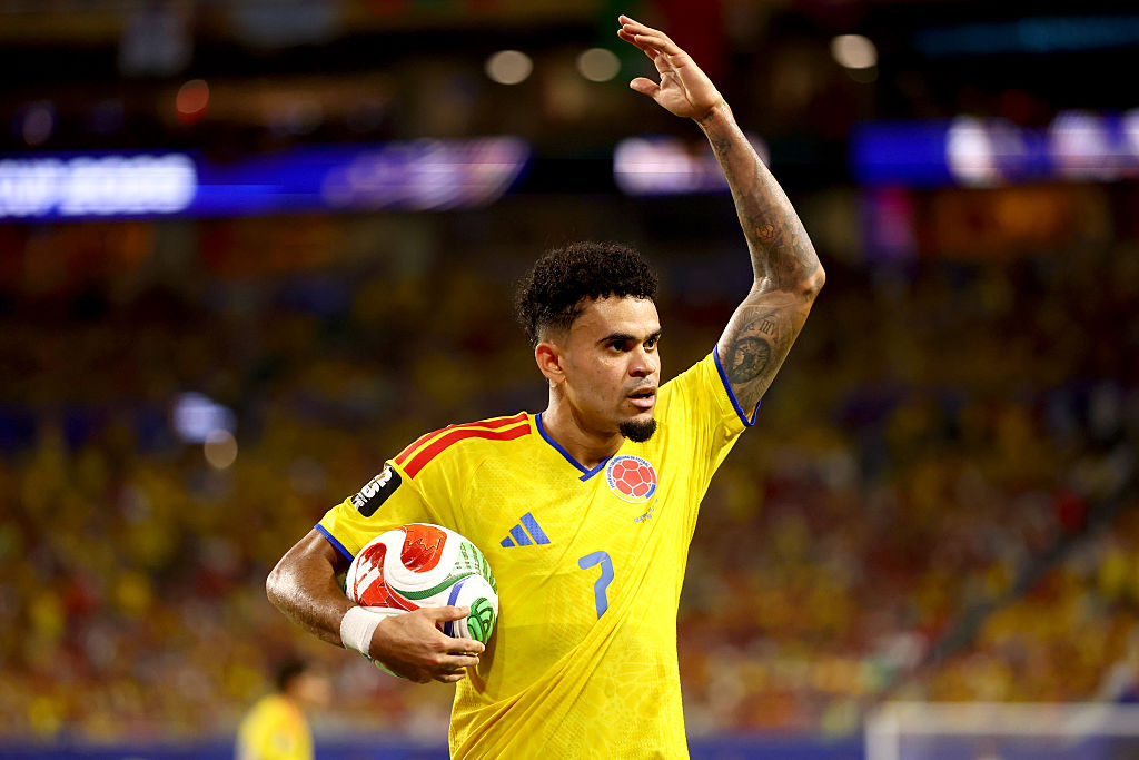 Colombia forward Luis Díaz celebrates during a FIFA World Cup match.