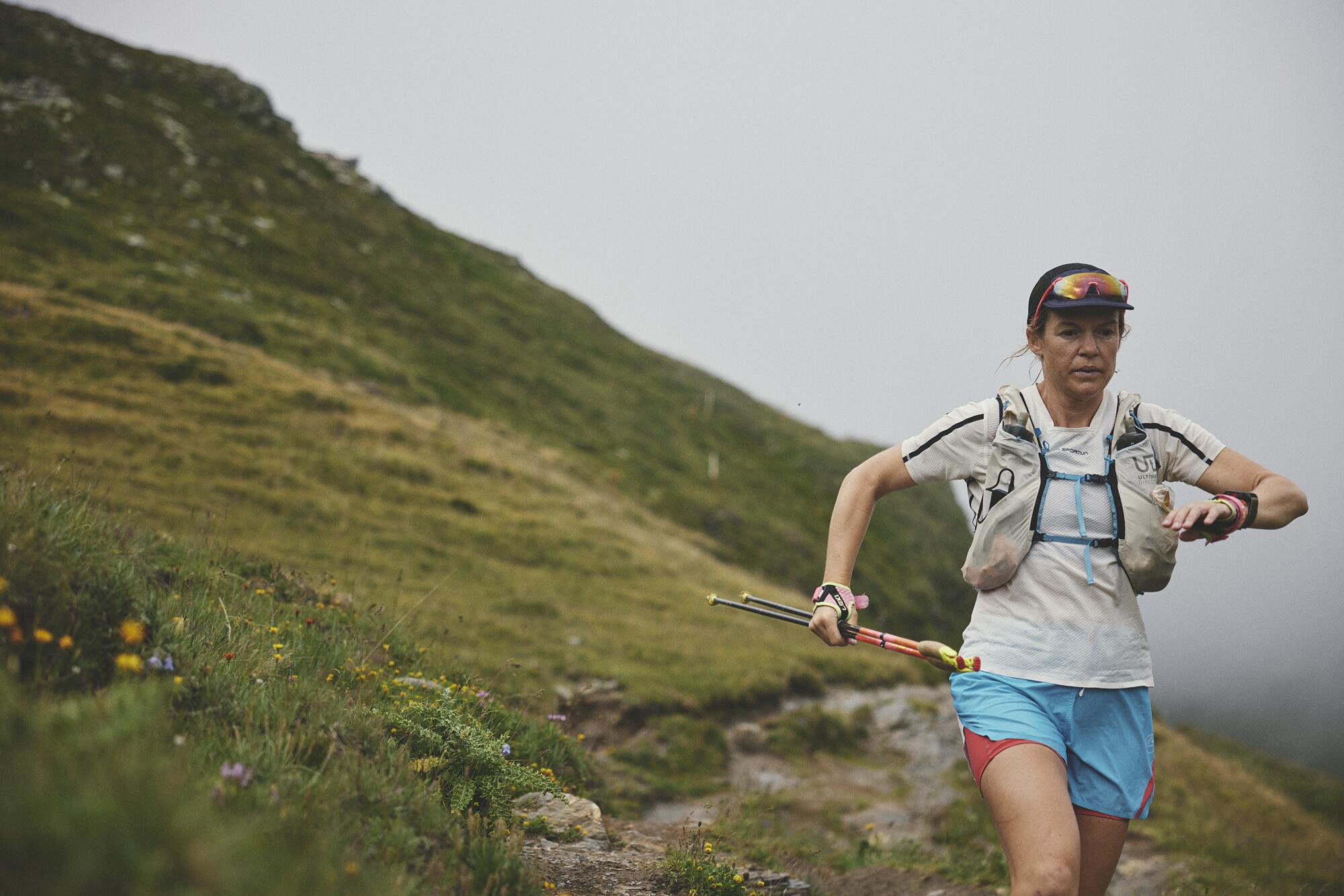 Sophie Woods runs a route on Via Alpina at Klausenpass by Hotel Meiringen on July 20.