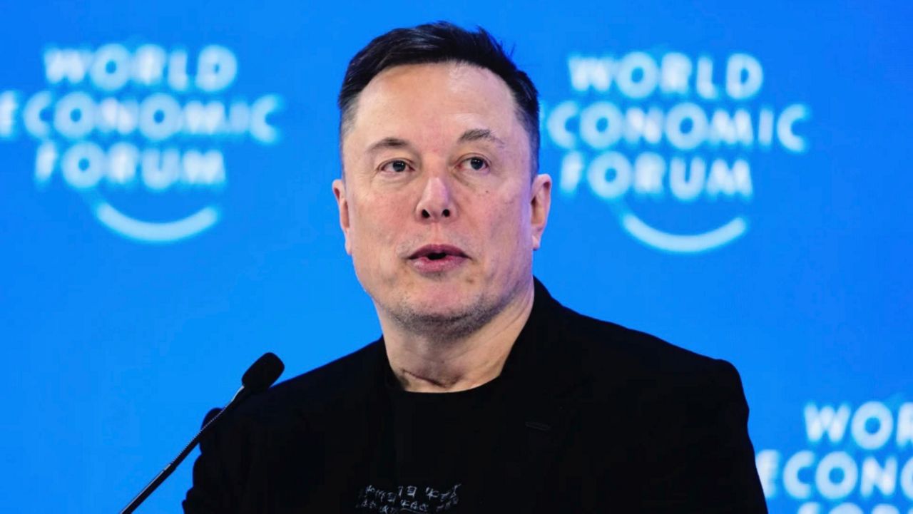 Elon Musk attends the annual meeting of the World Economic Forum in Davos, Switzerland, Jan. 22, 2026. (AP Photo/Markus Schreiber)