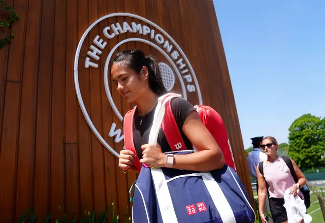 Emma Raducanu leaving the practice courts ahead of the 2026 Wimbledon Championships at the All England Lawn Tennis and Croquet Club, London. Picture date: Monday June 22, 2026.