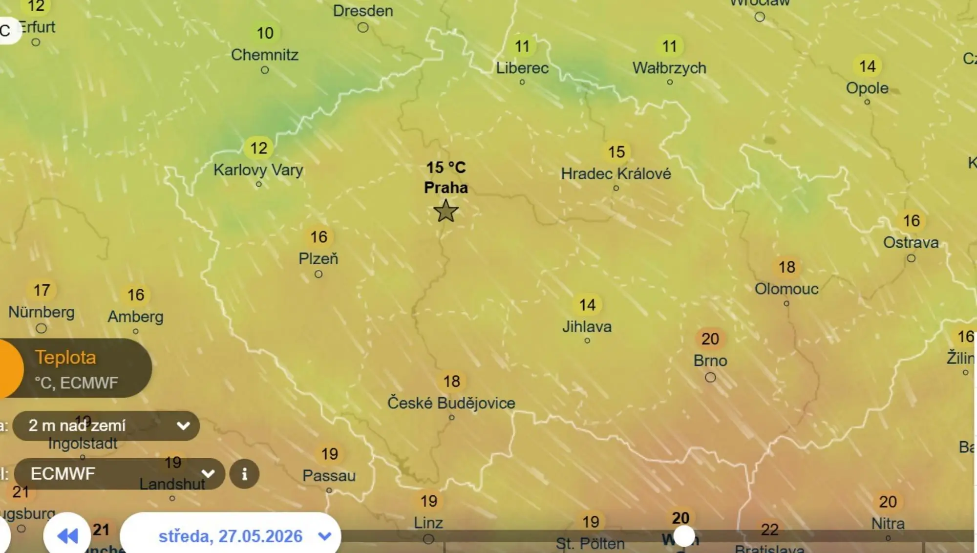Mapa středečních teplot