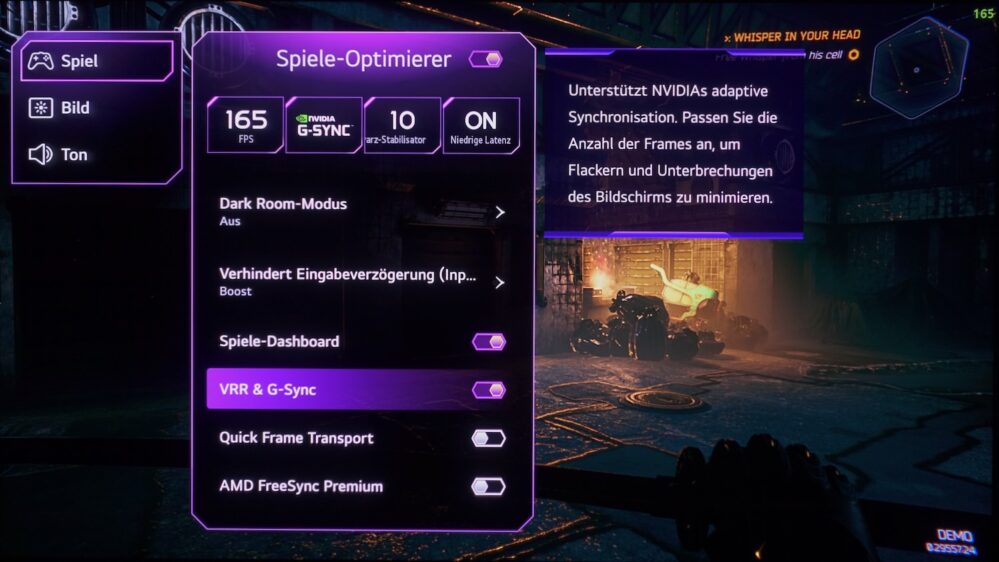 LG OLED G5 Game Optimizer 165 Hz