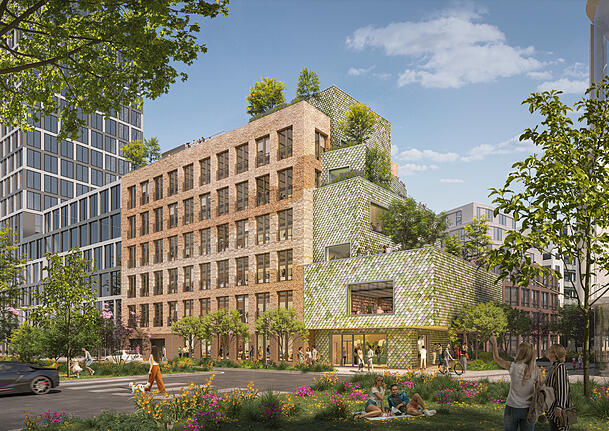 Mitte 2027 soll es fertig werden: das nachhaltige Bürogebäude, das passend zum Standort in der Helmut-Dietl-Straße "Monaco" heißt.