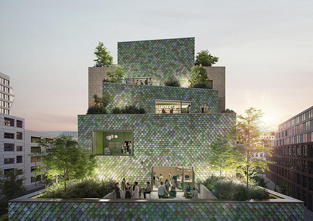 An die Fassade kommen Schindeln aus recyceltem Baustellenabfall. Ein Teil des Mauerwerks kommt von Abrisshäusern.