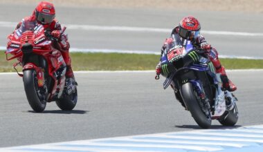 Die Freude über Pole-Position und Führung für Fabio Quartararo (r., hier mit Marc Márquez) währte im Sprint von Jerez nur kurz