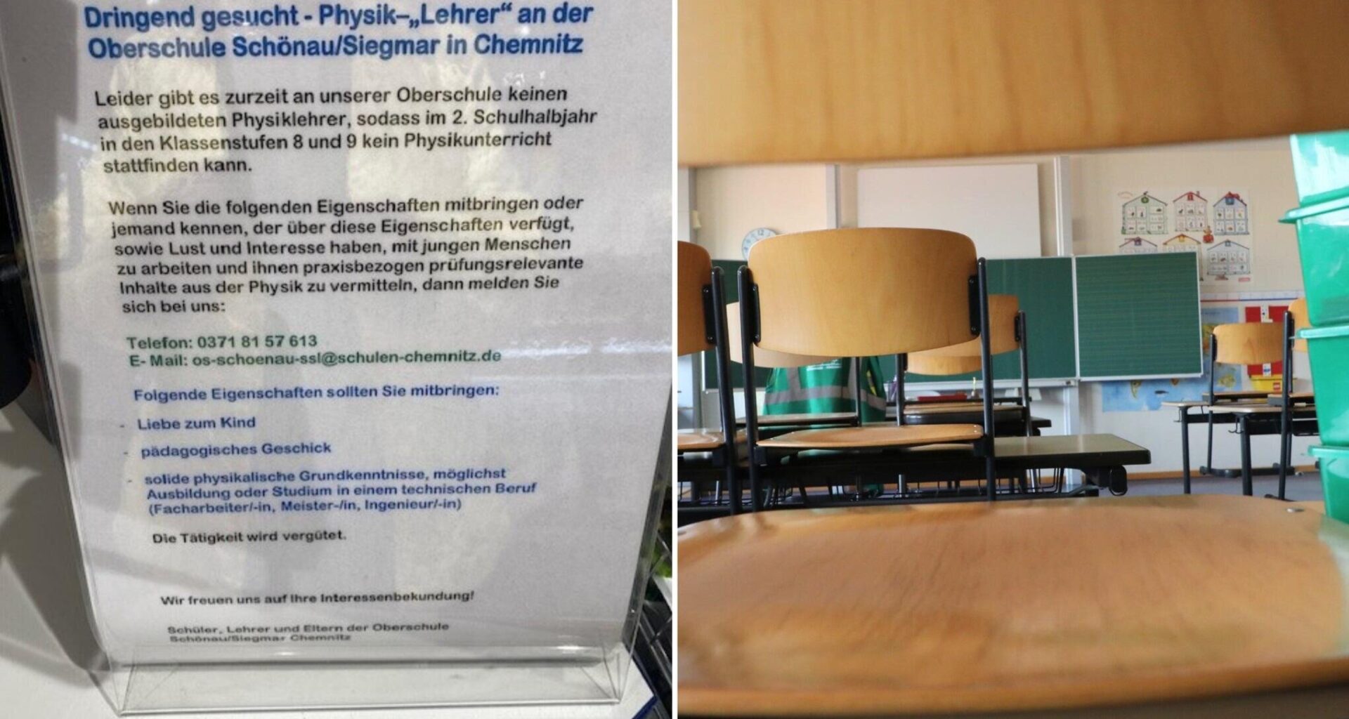 Chemnitzer Oberschule sucht mit Aushang an Tankstelle nach Physiklehrer