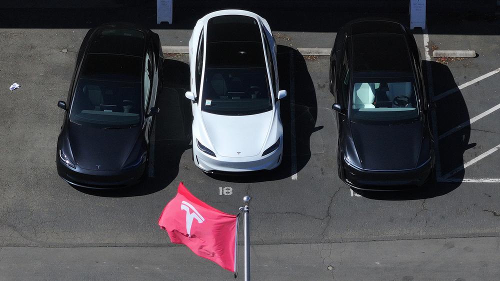 Justiz: Neue Tesla-Autos auf einem Parkplatz in Corte Madera, Kalifornien