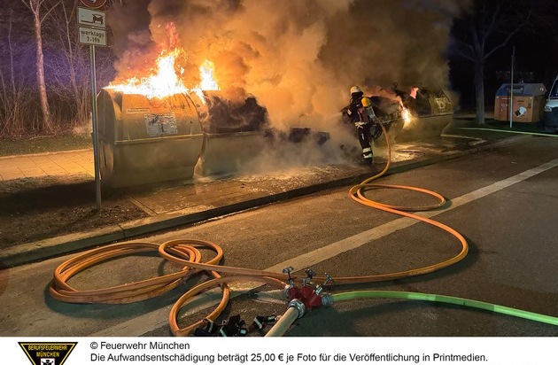 FW-M: Brennende Wertstoffcontainer sorgen für unruhige Nacht (Aubing-Lochhausen-Langwied)