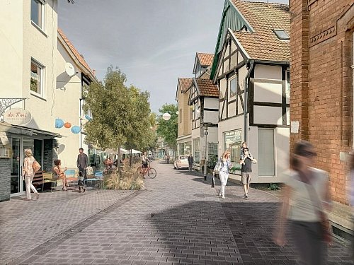 So soll die Rosenstraße, hier im Abschnitt zwischen Pizzeria da Toni und Familie-Isenberg-Platz zukünftig aussehen. - © Stadt Halle