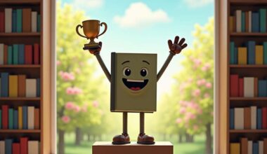 Neue Bestseller: Ein Buch hält einen Pokal in die Höhe (Montage)