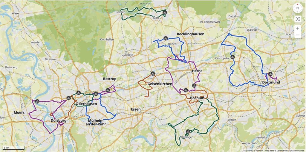 Die Ruhr Tourismus GmbH stellt zur Extraschicht 13 Radtouren vor, die zu den Spielorten der Ruhrgebiets-Großveranstaltung führen.