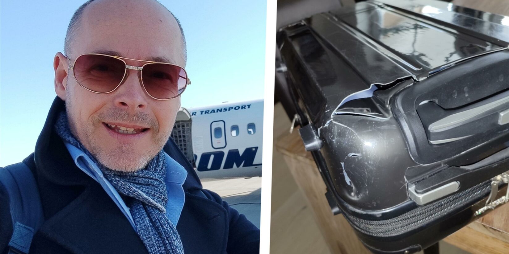 Zerstörter Koffer nach Flugreise mit Wizzair