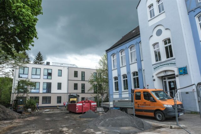Ein Neubau für OGS und Unterricht neben der Gudrun-Pausewang-Grundschule in Recklinghausen.