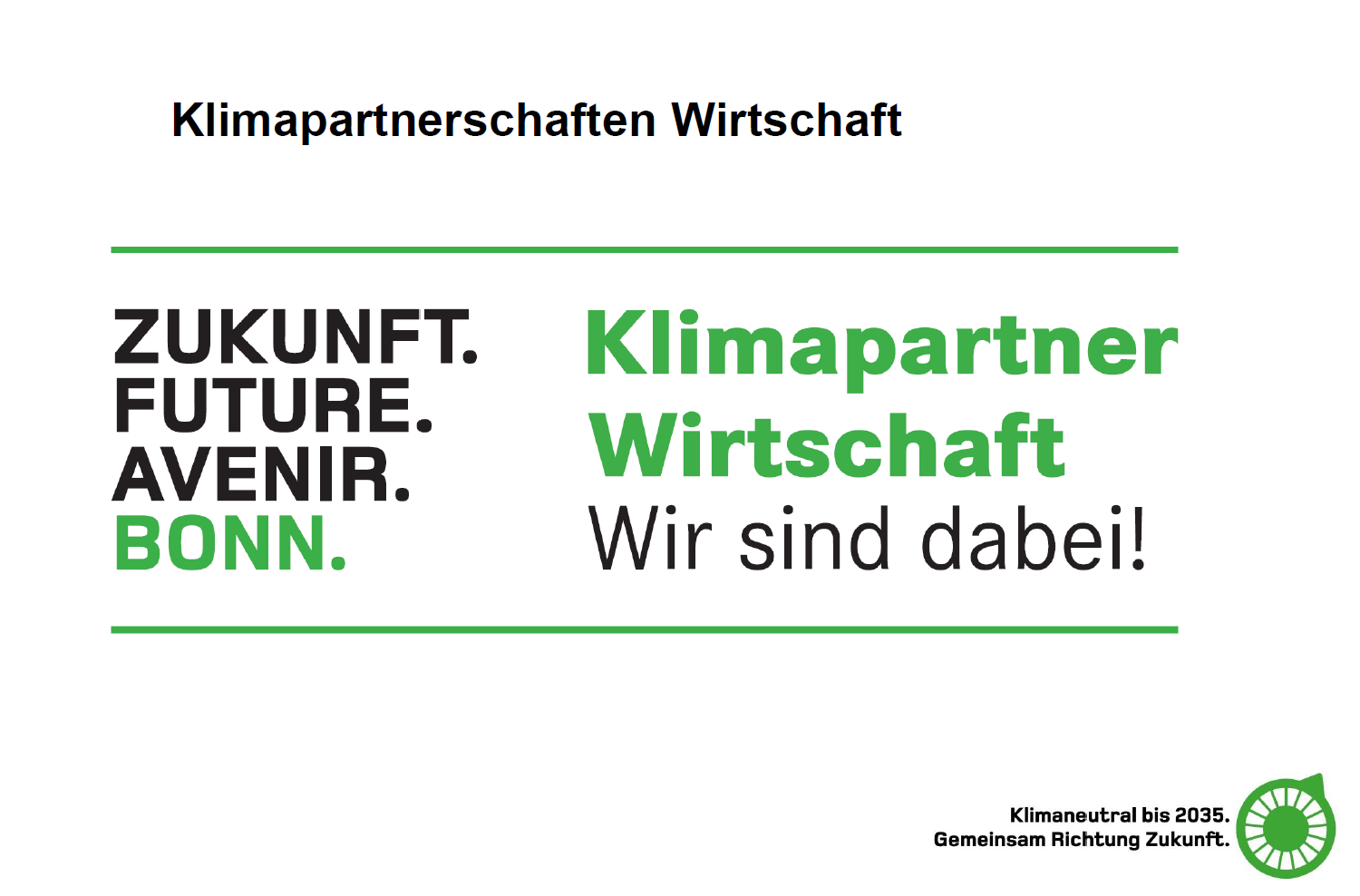 Das Bild zeigt das Signet, das jene Unternehmen nutzen dürfen, die eine Klimapartnerschaft Wirtschaft mit der Stadt Bonn eingehen.