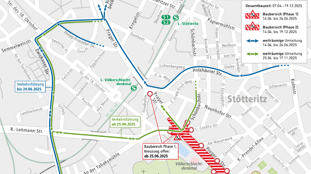 Modernisierungsarbeiten auf der Prager Straße in Leipzig beginnen