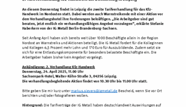 Ankündigung: 2. Tarifverhandlung Kfz-Handwerk in Leipzig :: IG Metall Bezirk Berlin-Brandenburg-Sachsen