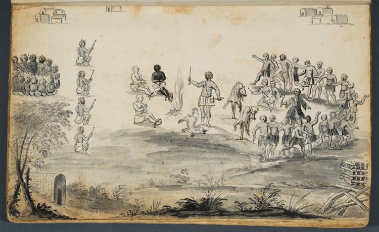 Christoph von Graffenried und sein Begleiter John Lawson als Gefangene der indigenen Tuscarora, 1711.