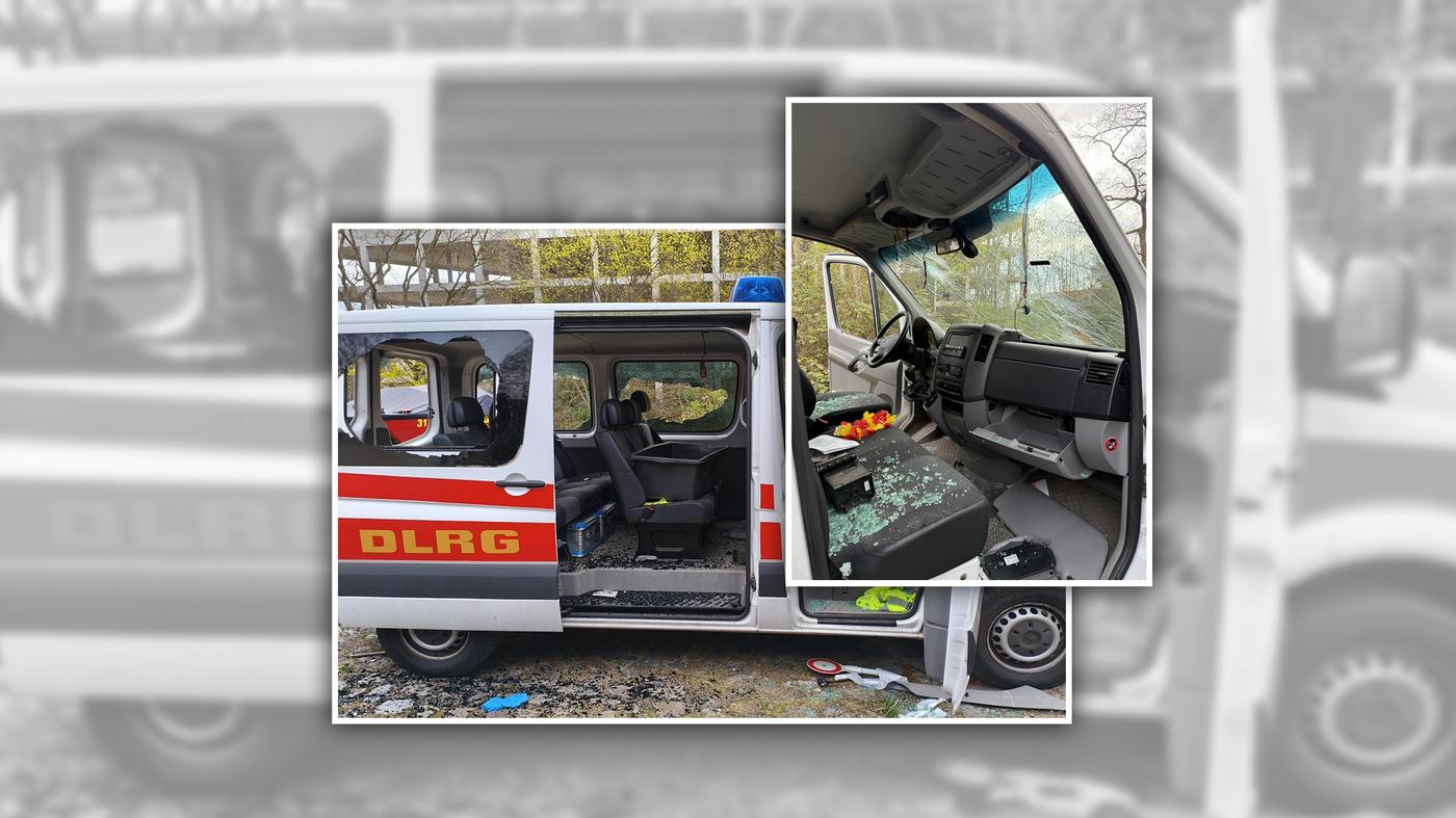 Unbekannte demolieren Einsatzfahrzeug der DLRG in Berlin-Reinickendorf