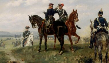 Historisches Ölgemälde von Soldaten zu Pferde im Deutsch-Französischen Krieg.