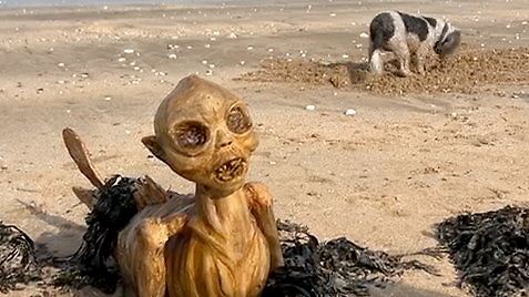 Strandbesucher stehen in Margate (England) vor einem Rätsel.