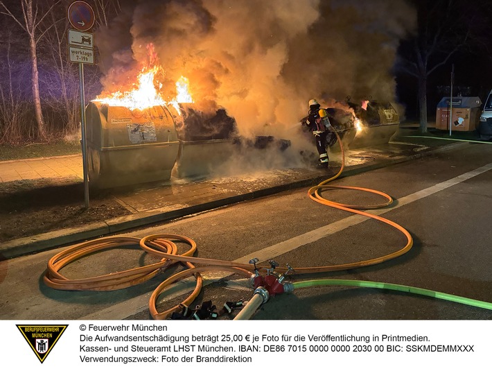 FW-M: Brennende Wertstoffcontainer sorgen für unruhige Nacht (Aubing-Lochhausen-Langwied)