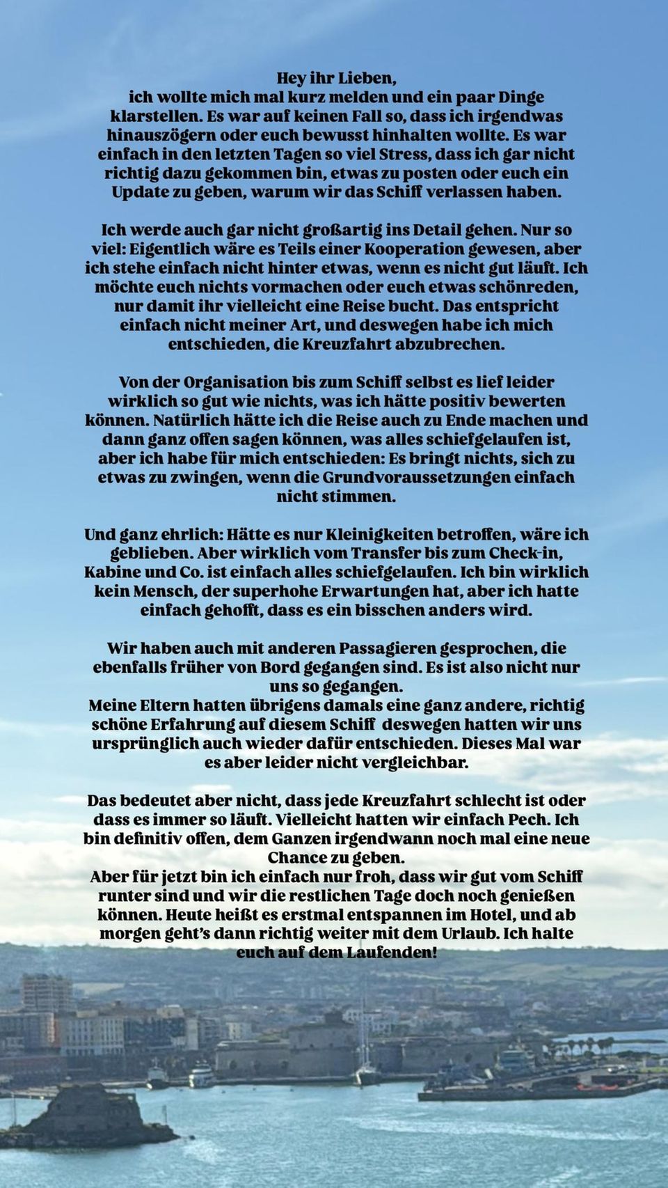 Laura Maria Rypa erklärt ihren Fans, warum sie den Familienurlaub abbrechen musste.
